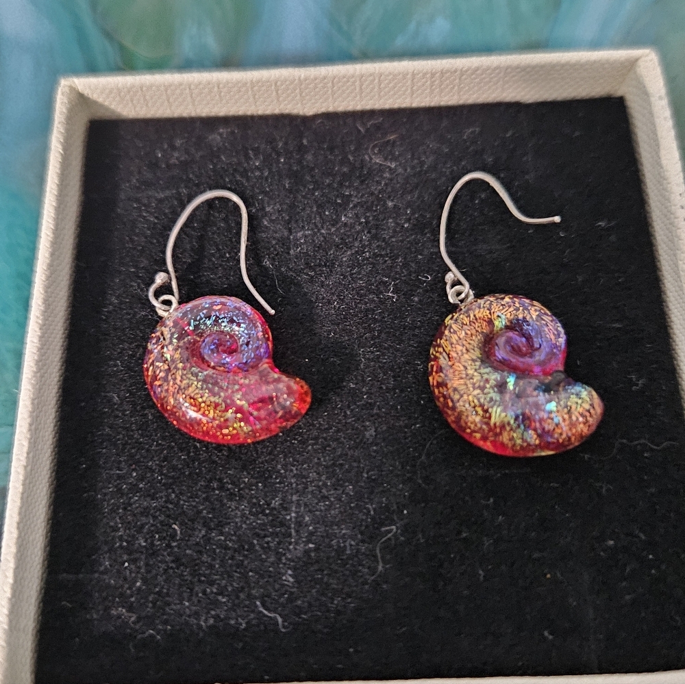 Colorful Diochroic Glass Swirl Earrings